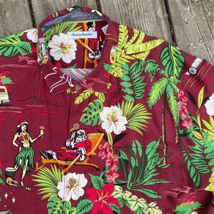 Vintage Tommy Bahama Short Sleeve Button Up Shirt Hula Hawaii Large Red
